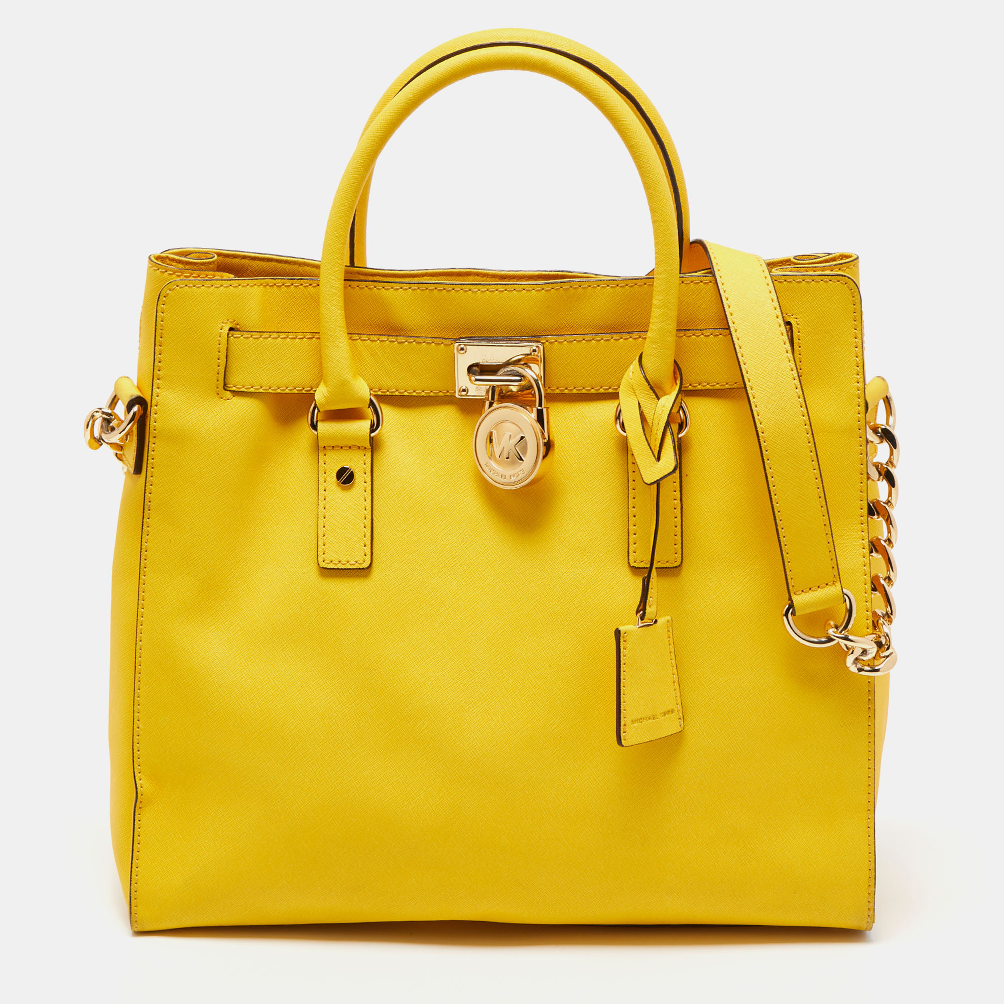 Michael Michael Kors Yellow Saffiano Leather Hamilton North South Tote